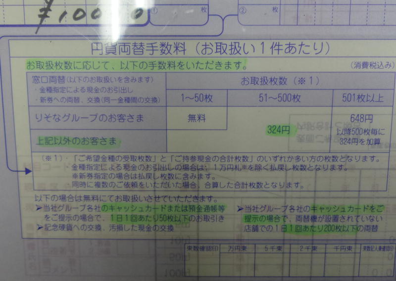 両替依頼書と円貨両替手数料