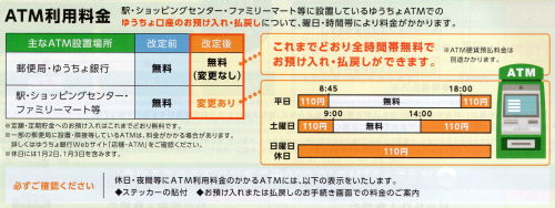 ゆうちょ手数料改正