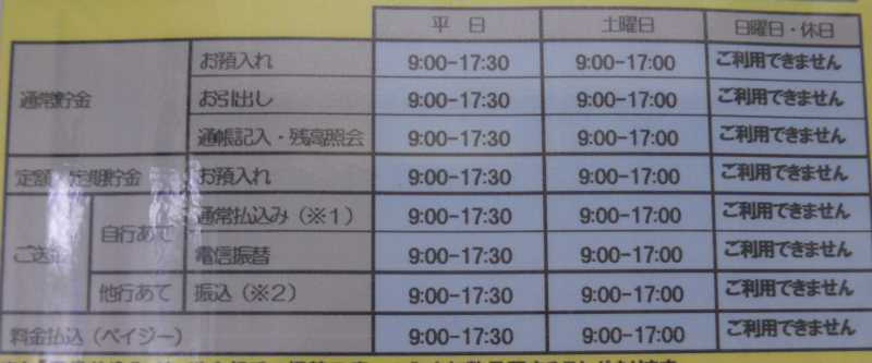 ゆうちょATM稼働時間案内(土曜営業長時間稼働機)店頭掲示