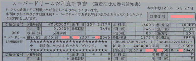 城南信用金庫懸賞金付き定期預金