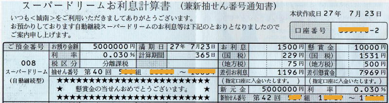 城南信用金庫懸賞金付き定期預金