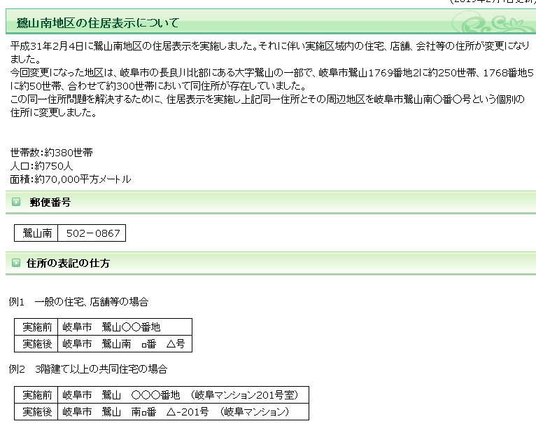 鷺山南地区の住居表示について