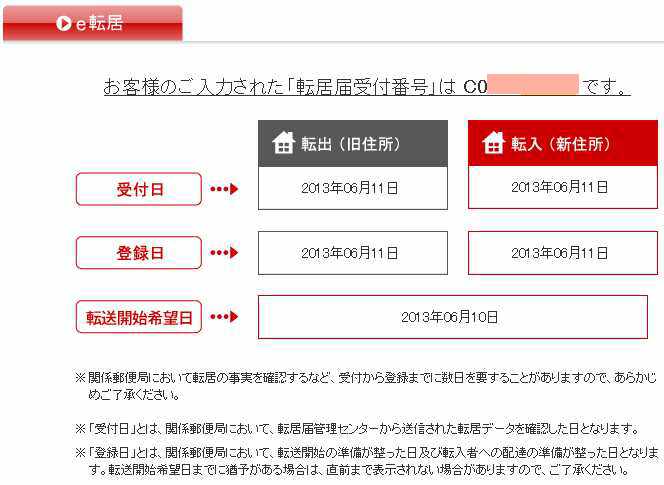 郵便局転居届受付確認