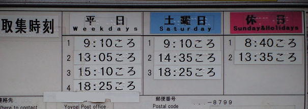 郵便ポスト取集時間表示(東京23区)