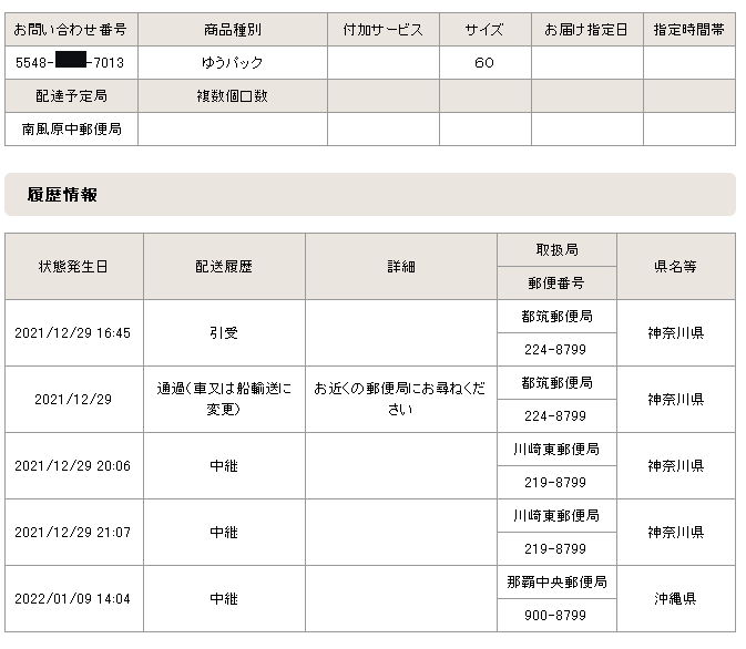 正月の船便運休による遅延