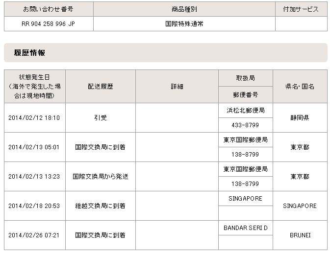国際郵便追跡:継越交換局経由